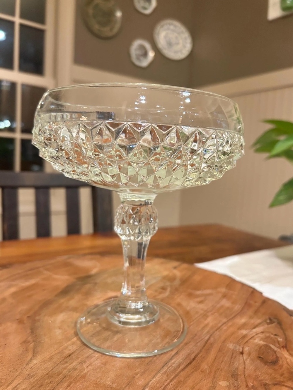 Indiana glass Kings Crown Diamond Point Candy Dish compote